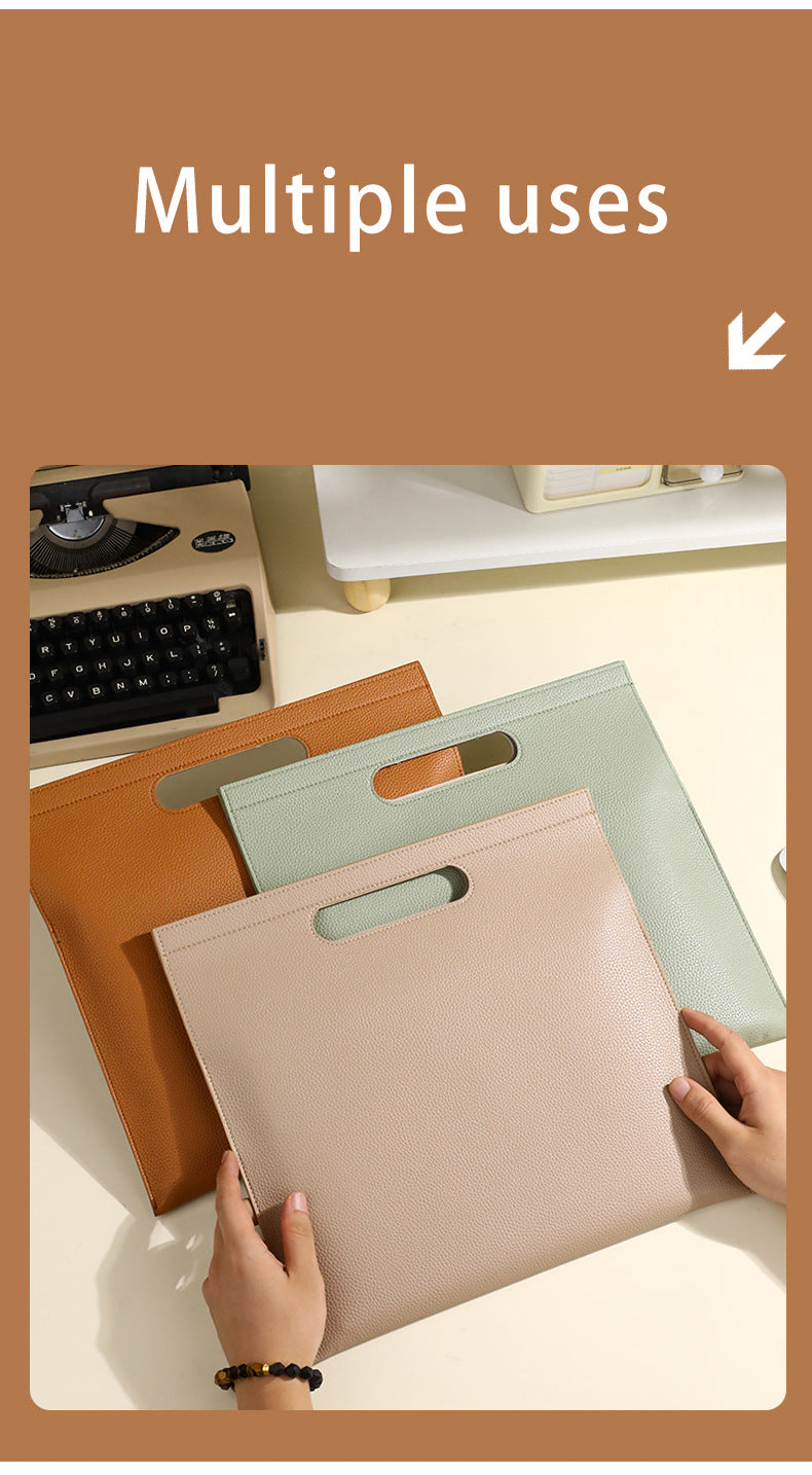 Beige Professional A4 PU Leather Document Bag - Waterproof Handheld File Folder Portfolio for Business & Conference 7