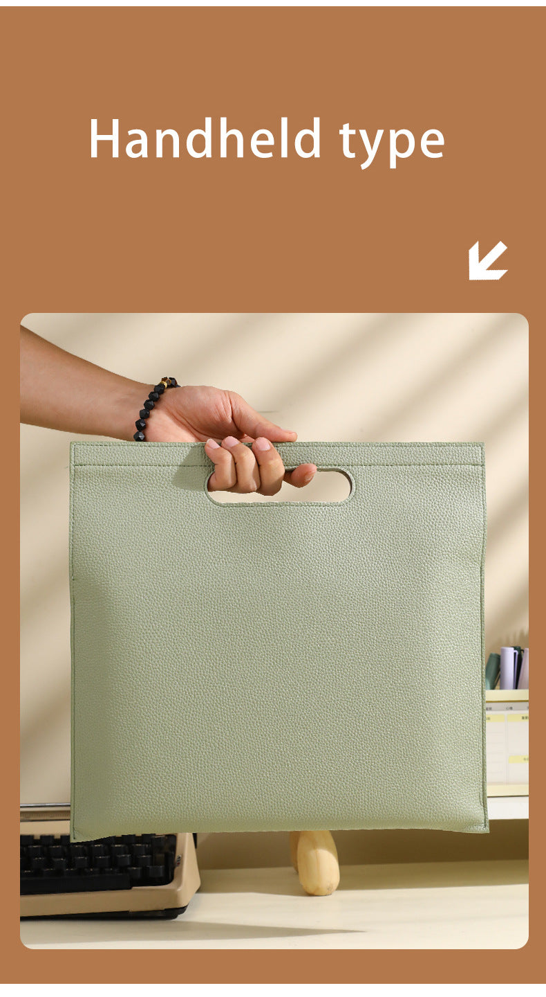 Beige Professional A4 PU Leather Document Bag - Waterproof Handheld File Folder Portfolio for Business & Conference 10