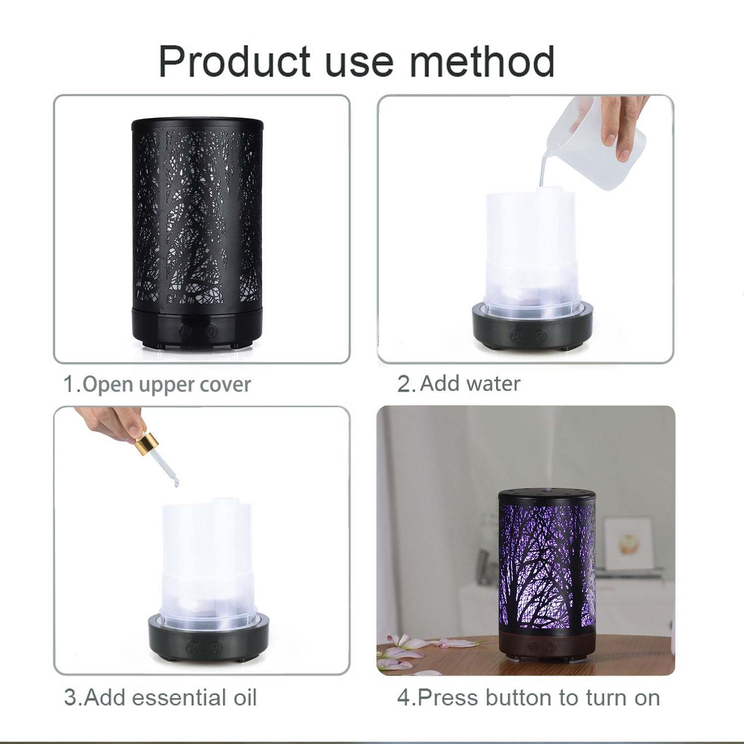 Coffee and Black Forest Design Iron Essential Oil Diffuser - 7 Color LED Ultrasonic Cool Mist Humidifier 100ml 5