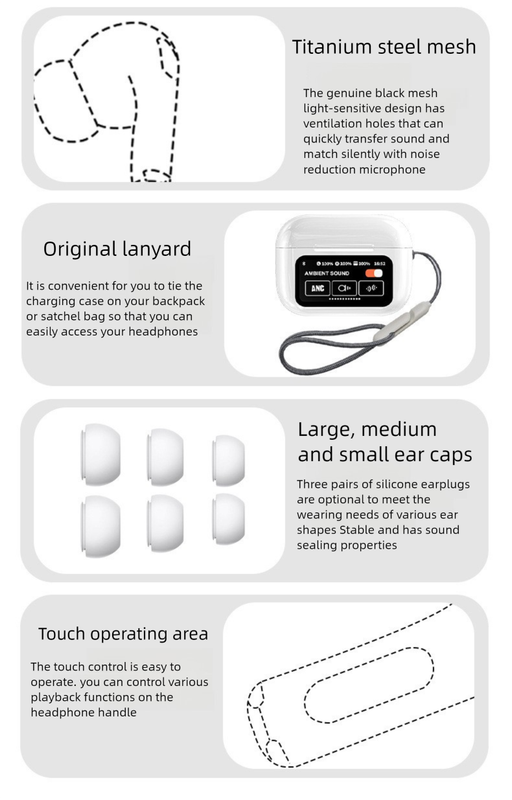 Black AuraTune Pro: TWS Earbuds with Interactive LCD Case, ANC+ENC Noise Cancellation, AI Translation & EQ Modes 5