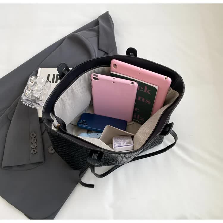 Brown Chic Woven PU Leather Tote Bag - Large Capacity Casual Shoulder & Handbag for Women 7