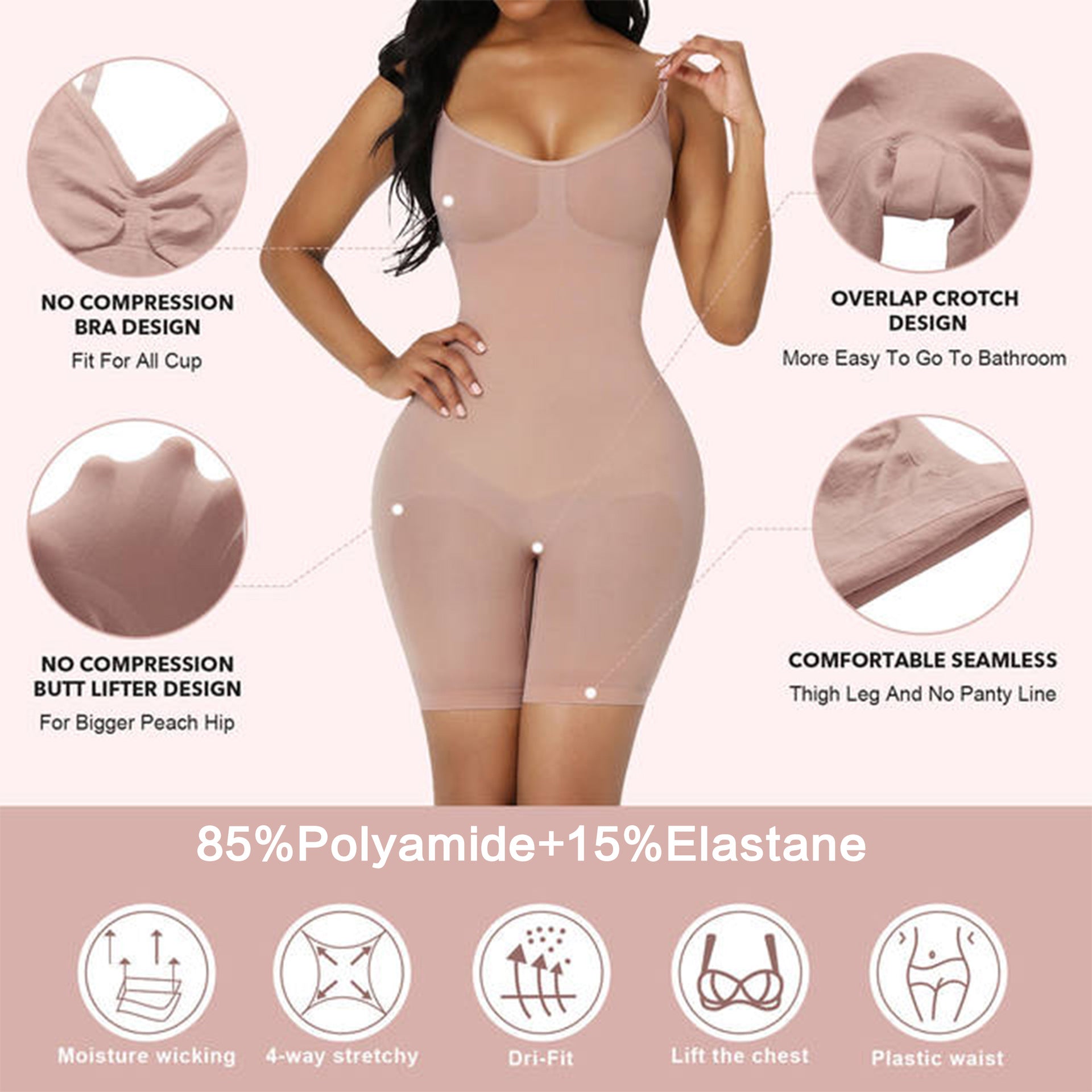 Size S Brown Seamless Full Body Shaper for Women - Tummy Control, Butt Lifter & Thigh Slimmer Bodysuit 6