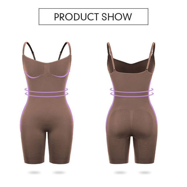 Size M Brown Seamless Full Body Shaper for Women - Tummy Control, Butt Lifter & Thigh Slimmer Bodysuit