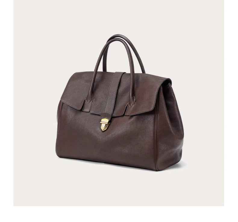 Size XL Brown Elegant Women's Leather Briefcase Tote - Vintage Style Large Capacity Commuter Handbag - Premium Cowhide Leather 3