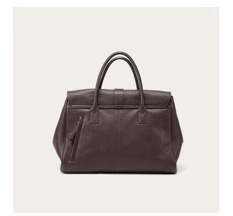 Size XL Brown Elegant Women's Leather Briefcase Tote - Vintage Style Large Capacity Commuter Handbag - Premium Cowhide Leather 4