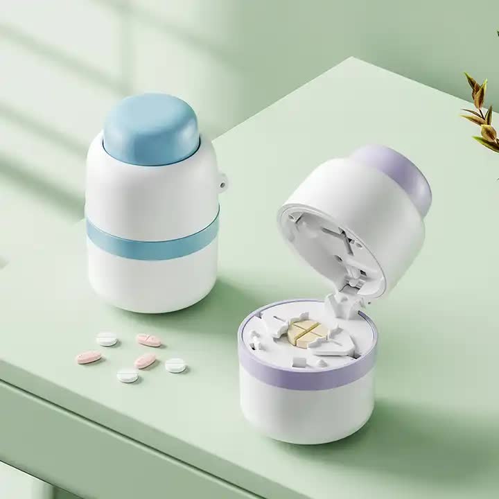 White And Blue 3-in-1 Pill Cutter Crusher & Storage Box - Portable Tablet Splitter Grinder for Precise Dosing 5