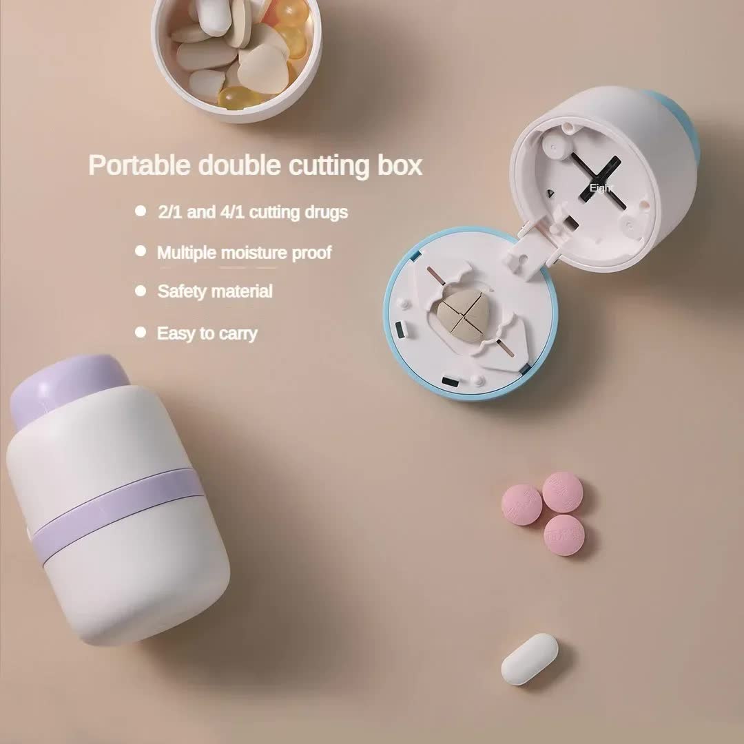 White And Blue 3-in-1 Pill Cutter Crusher & Storage Box - Portable Tablet Splitter Grinder for Precise Dosing 6