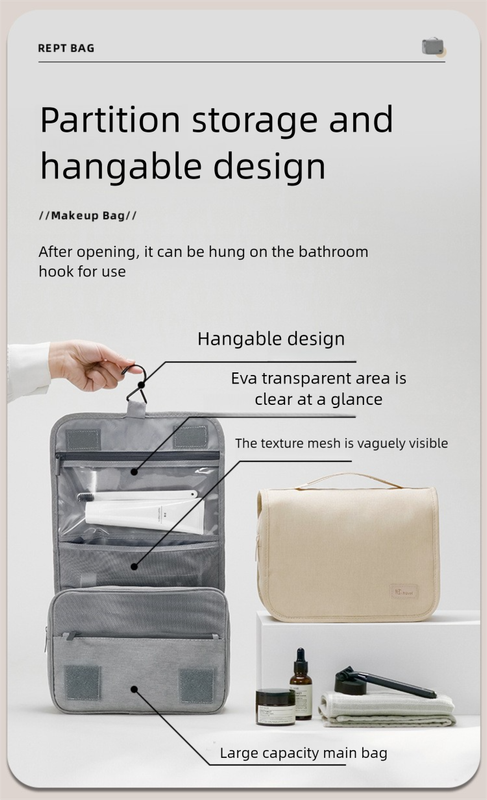 Black Eco-Friendly RPET Hanging Toiletry Bag - Large Capacity Waterproof Travel Makeup Organizer 4