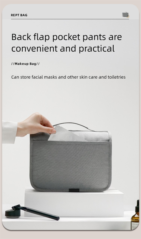 Black Eco-Friendly RPET Hanging Toiletry Bag - Large Capacity Waterproof Travel Makeup Organizer 5