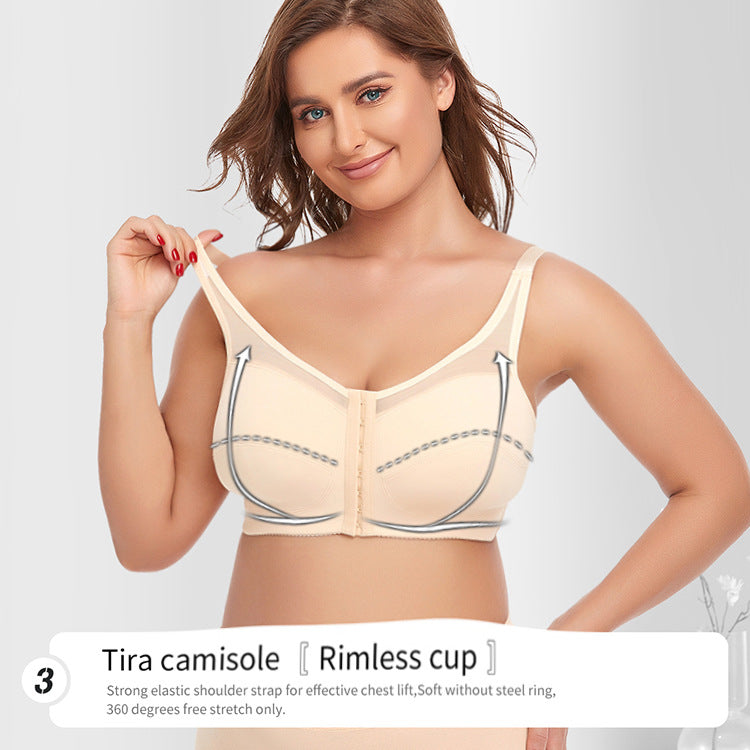 2 Pcs Size 5XL Women's Wireless Large-Cup Lace Bra with Front Clasp - Comfortable, Breathable, Beige 5