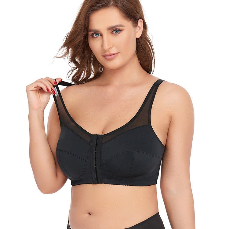 2 Pcs Size 4XL Women's Wireless Large-Cup Lace Bra with Front Clasp - Comfortable, Breathable, Black