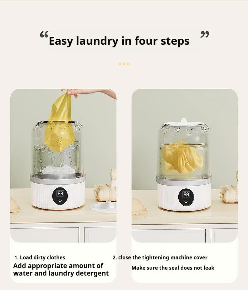 White Portable Mini Washing Machine - Rechargeable USB-C Electric Washer for Travel, Delicates & Socks 9