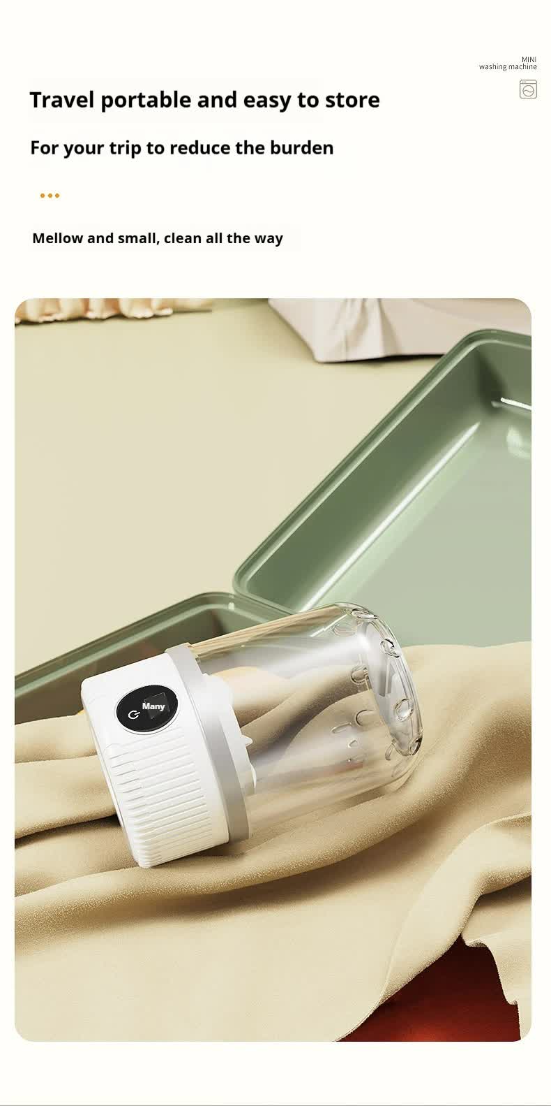 White Portable Mini Washing Machine - Rechargeable USB-C Electric Washer for Travel, Delicates & Socks 12