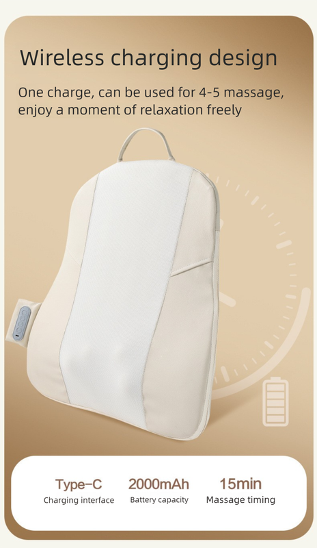 Beige Slim Wireless Shiatsu Back Massager Cushion - Rechargeable Heated Massage Pad for Full Back Relief 6