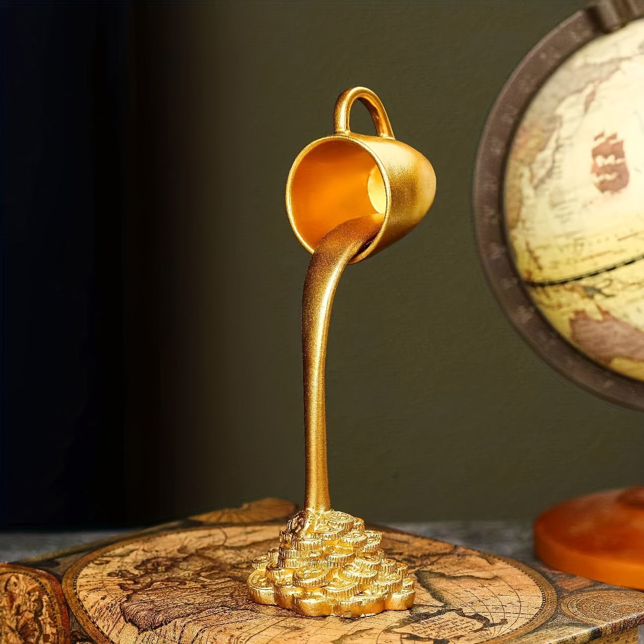 2 Pcs ( 1 Glod Cup and 1 White Cup) Magic Pouring Coffee Cup Sculpture - Unique Resin Tabletop Art Accent" 6