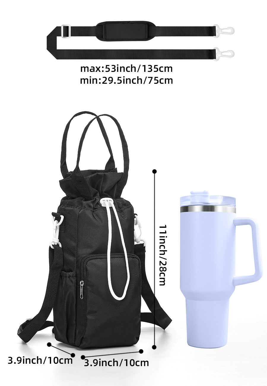 Black Insulated Tumbler Carrier Bag - Crossbody Water Bottle Holder with Pockets & Adjustable Strap for Large Cups (Note: cup not included) 6