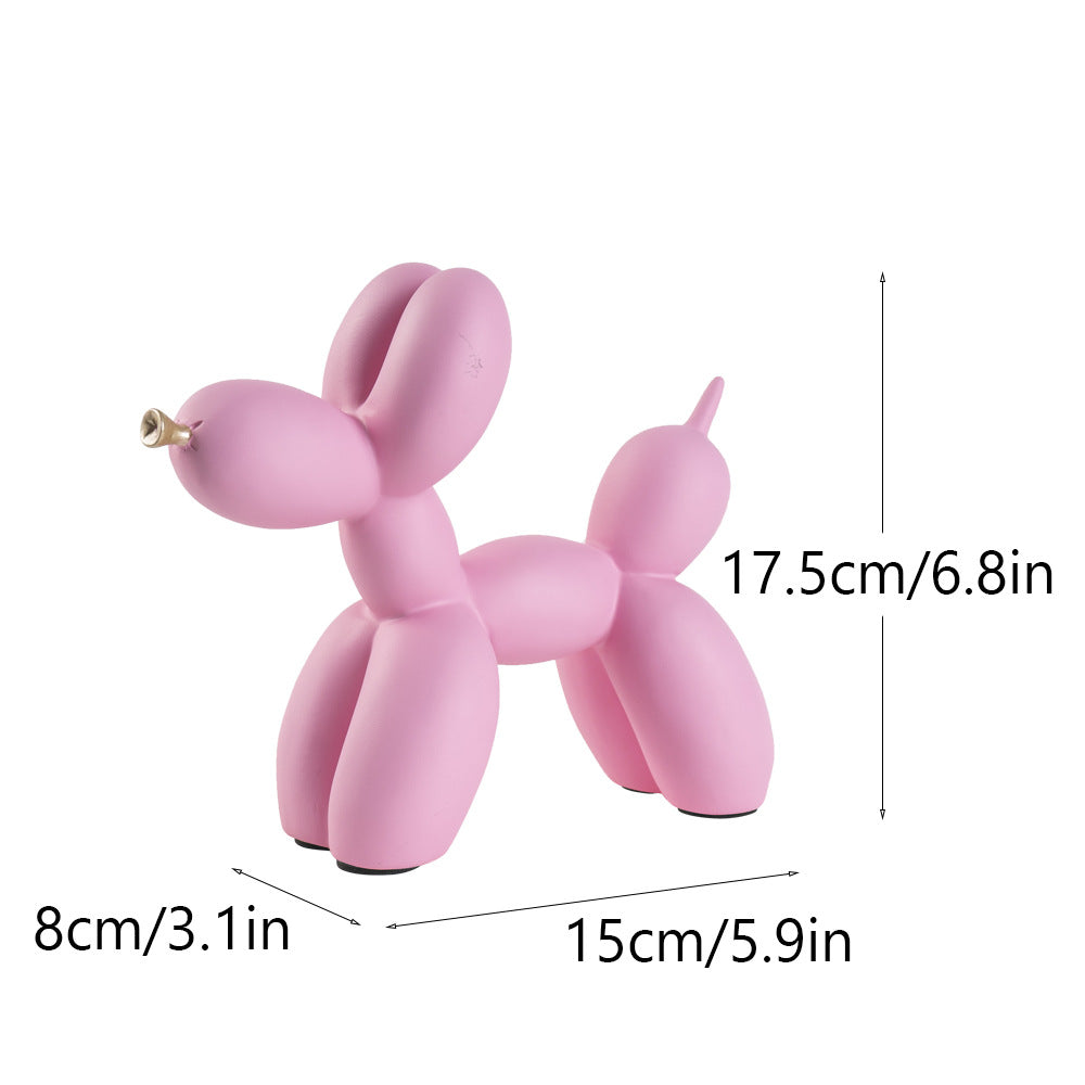 Pink Modern Resin Balloon Dog Sculpture - Playful Art Figurine with Golden Snout Accent