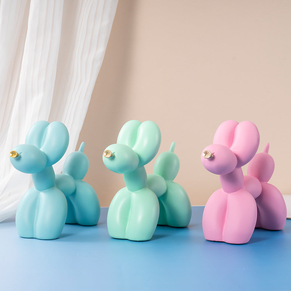 Blue Modern Resin Balloon Dog Sculpture - Playful Art Figurine with Golden Snout Accent 4
