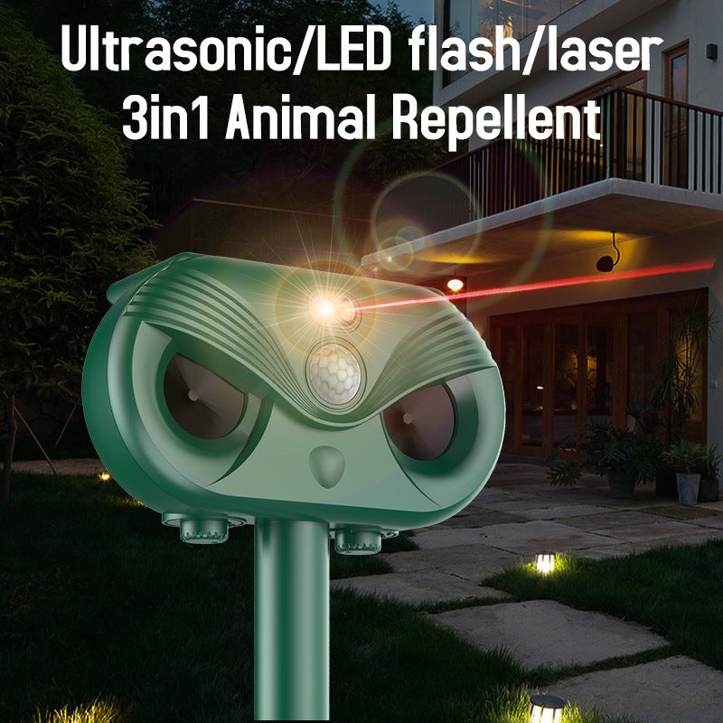 Black Advanced Solar Powered Ultrasonic Animal Repeller - Outdoor Pest Deterrent with Motion Sensor, Strobe Light & Laser 3
