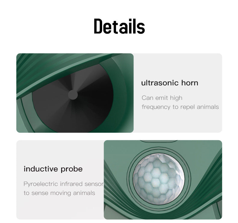 Black Advanced Solar Powered Ultrasonic Animal Repeller - Outdoor Pest Deterrent with Motion Sensor, Strobe Light & Laser 8