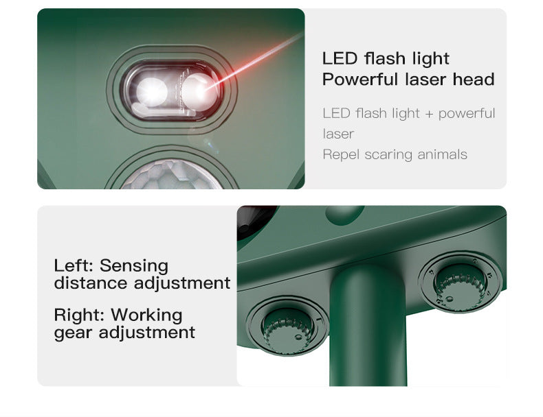 Black Advanced Solar Powered Ultrasonic Animal Repeller - Outdoor Pest Deterrent with Motion Sensor, Strobe Light & Laser 9