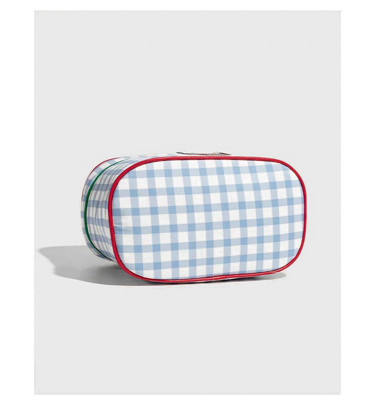Blue And Green Chic Gingham Plaid Cosmetic Bag - Large Capacity Portable Travel Toiletry Organizer, Water-Resistant 4