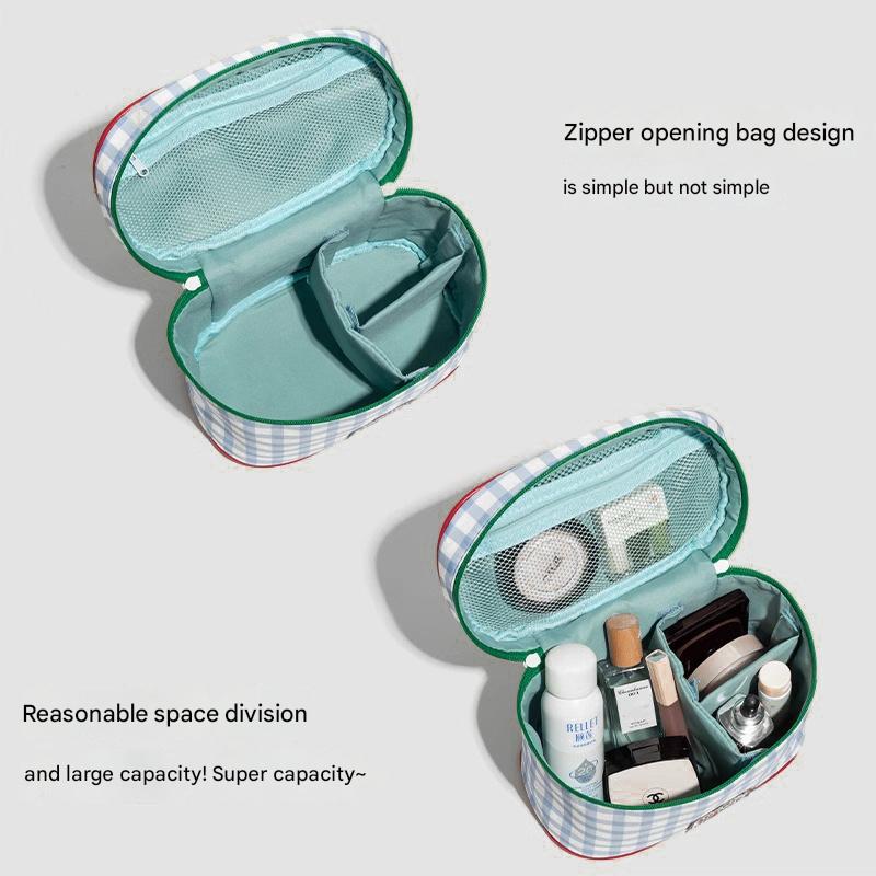 Blue And Green Chic Gingham Plaid Cosmetic Bag - Large Capacity Portable Travel Toiletry Organizer, Water-Resistant 5