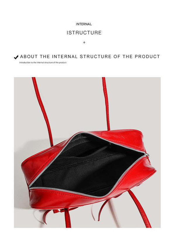 Red Chic PU Leather Baguette Shoulder Bag - Elegant Bow Accent Underarm Handbag for Women 10