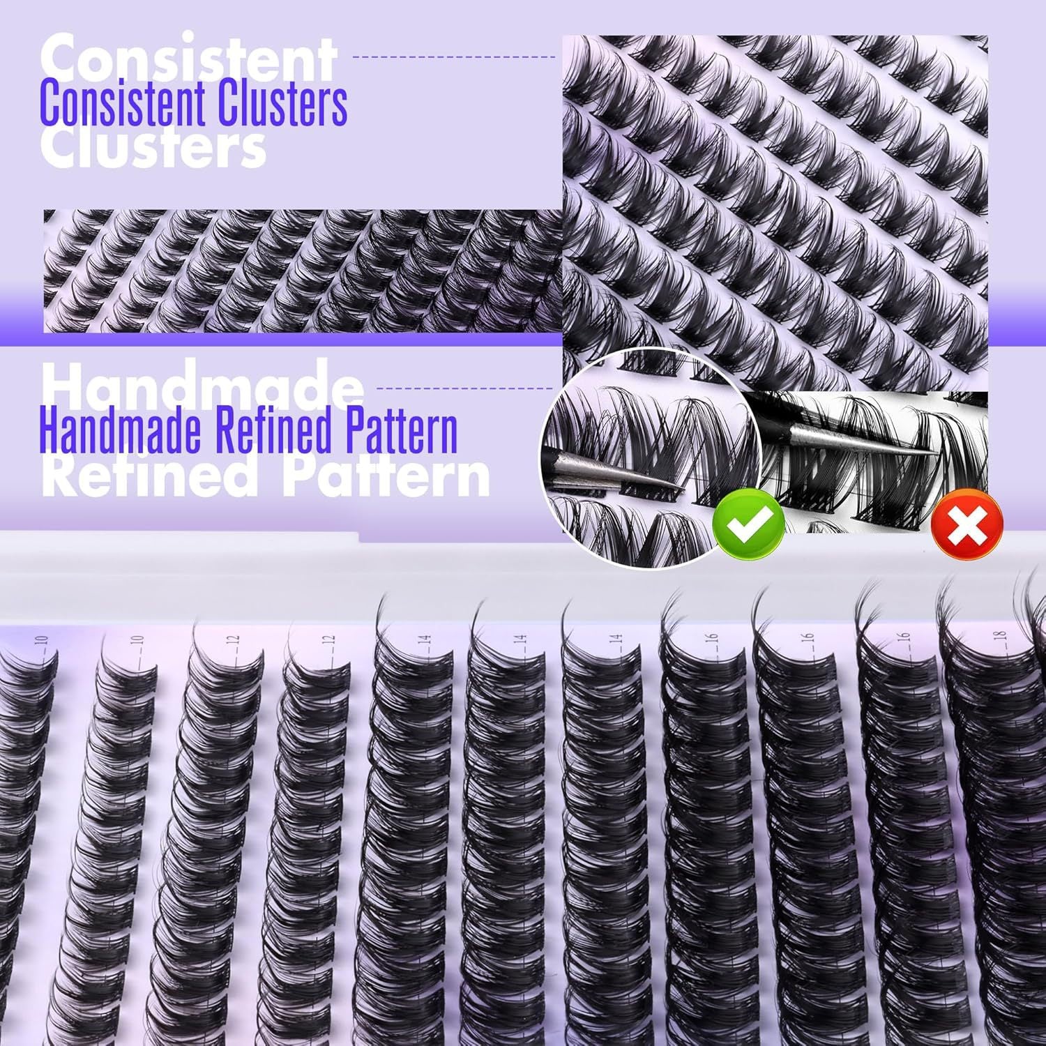 3 Pcs Black Stunning DIY Cluster Eyelash Extension Kit - 3 Trays, Mixed Lengths (10-18mm) Soft Vegan Wispy Lashes for Custom Volume 3