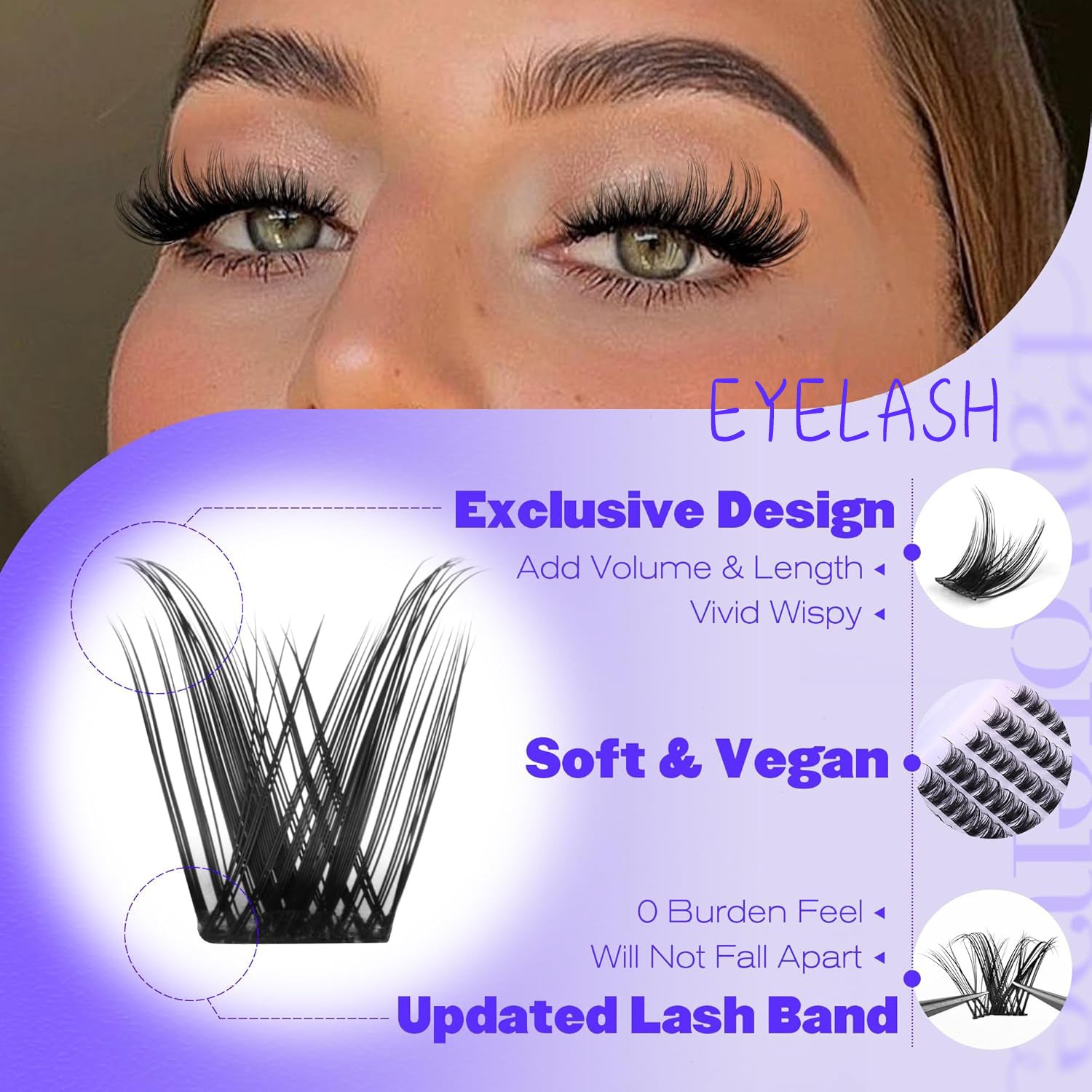 3 Pcs Black Stunning DIY Cluster Eyelash Extension Kit - 3 Trays, Mixed Lengths (10-18mm) Soft Vegan Wispy Lashes for Custom Volume 4