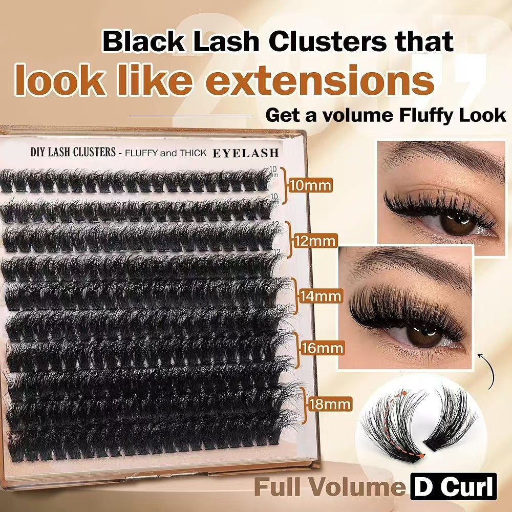 3 Pcs Black Stunning 100D DIY Lash Clusters - D Curl Faux Mink, Fluffy Volume, Mixed Lengths (10-18mm) Extension Look 4