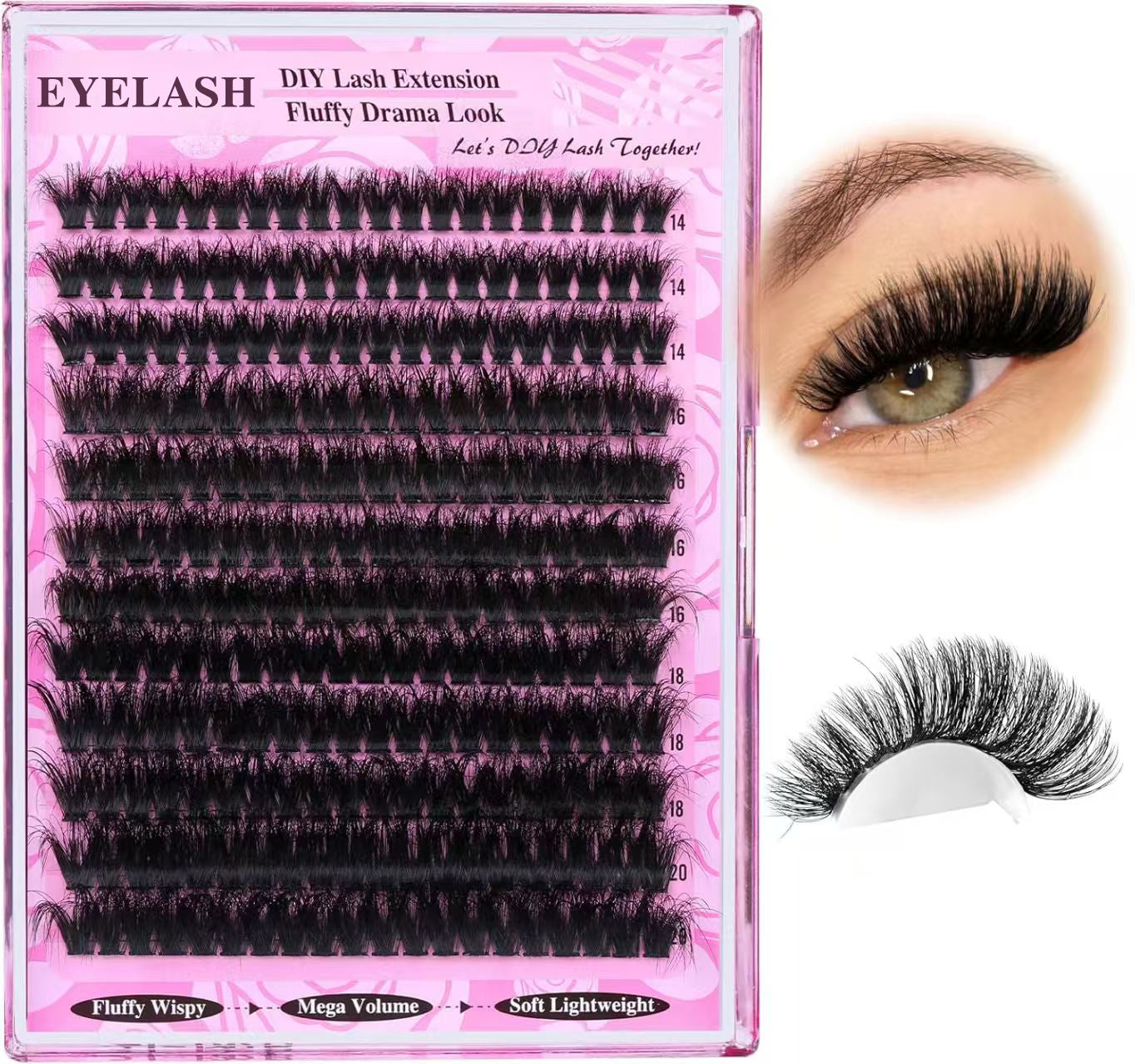 3 Pcs Black Mega Volume 200D DIY Lash Clusters - D Curl Faux Mink, Fluffy Drama Look, Mixed Lengths (14-20mm) for Custom Extensions 6