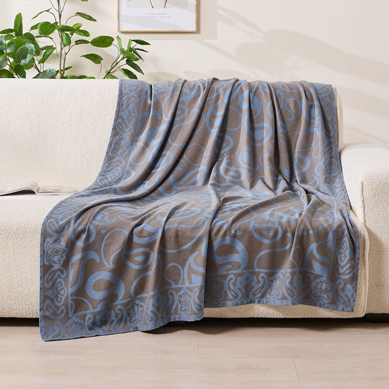 Brown,Taupe and Blue Elegant Patterned Throw Blanket - Soft Polyester Nap & Sofa Cover, 185x135cm Lightweight AC Blanket 3