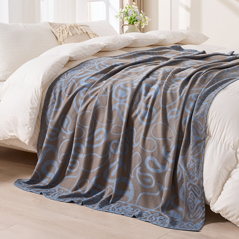 Brown,Taupe and Blue Elegant Patterned Throw Blanket - Soft Polyester Nap & Sofa Cover, 185x135cm Lightweight AC Blanket 5