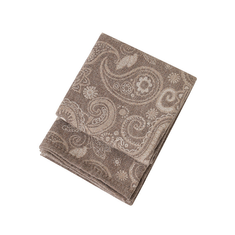 Brown Luxurious Paisley Jacquard Throw Blanket - Soft Wool Blend with Tassels, 120x150cm, Lightweight Sofa & Nap Blanket 4