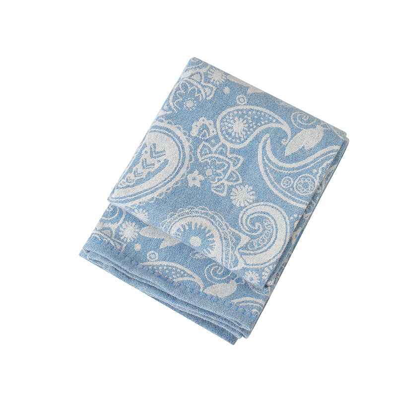 Blue Luxurious Paisley Jacquard Throw Blanket - Soft Wool Blend with Tassels, 120x150cm, Lightweight Sofa & Nap Blanket 4