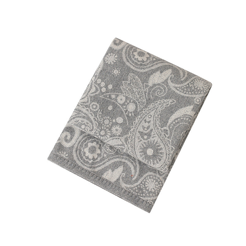 Grey Luxurious Paisley Jacquard Throw Blanket - Soft Wool Blend with Tassels, 120x150cm, Lightweight Sofa & Nap Blanket 4
