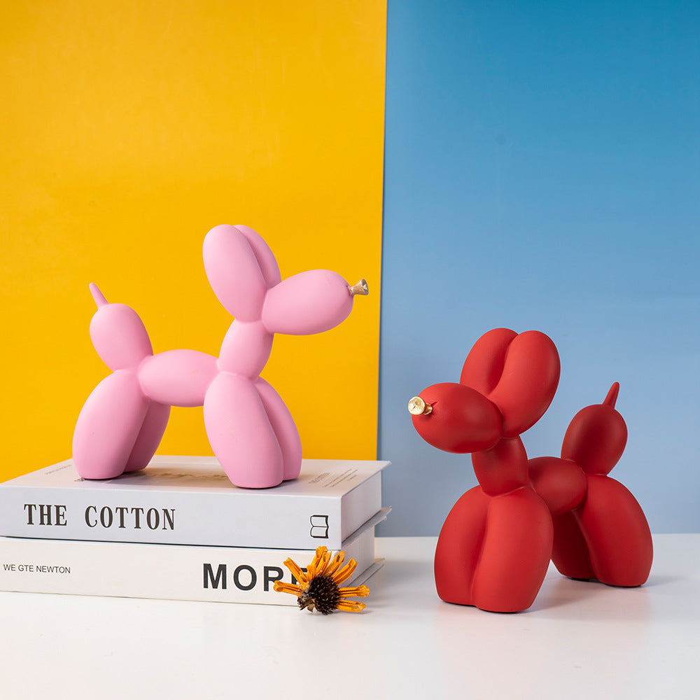 Light Pink Modern Resin Balloon Dog Sculpture - Playful Art Figurine with Golden Snout Accent 7