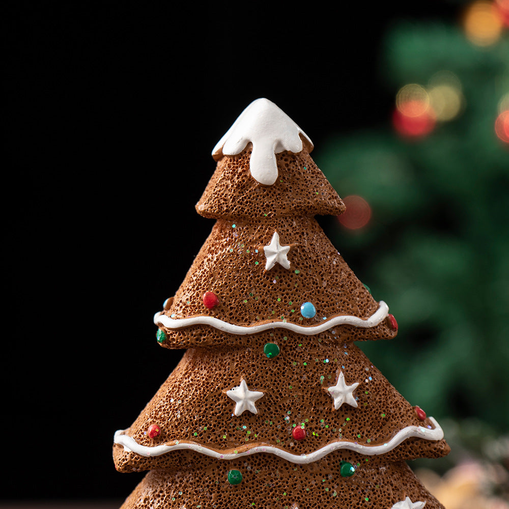 Brown Charming Gingerbread Christmas Tree Figurine - Festive Resin Holiday Table Decor Ornament 5