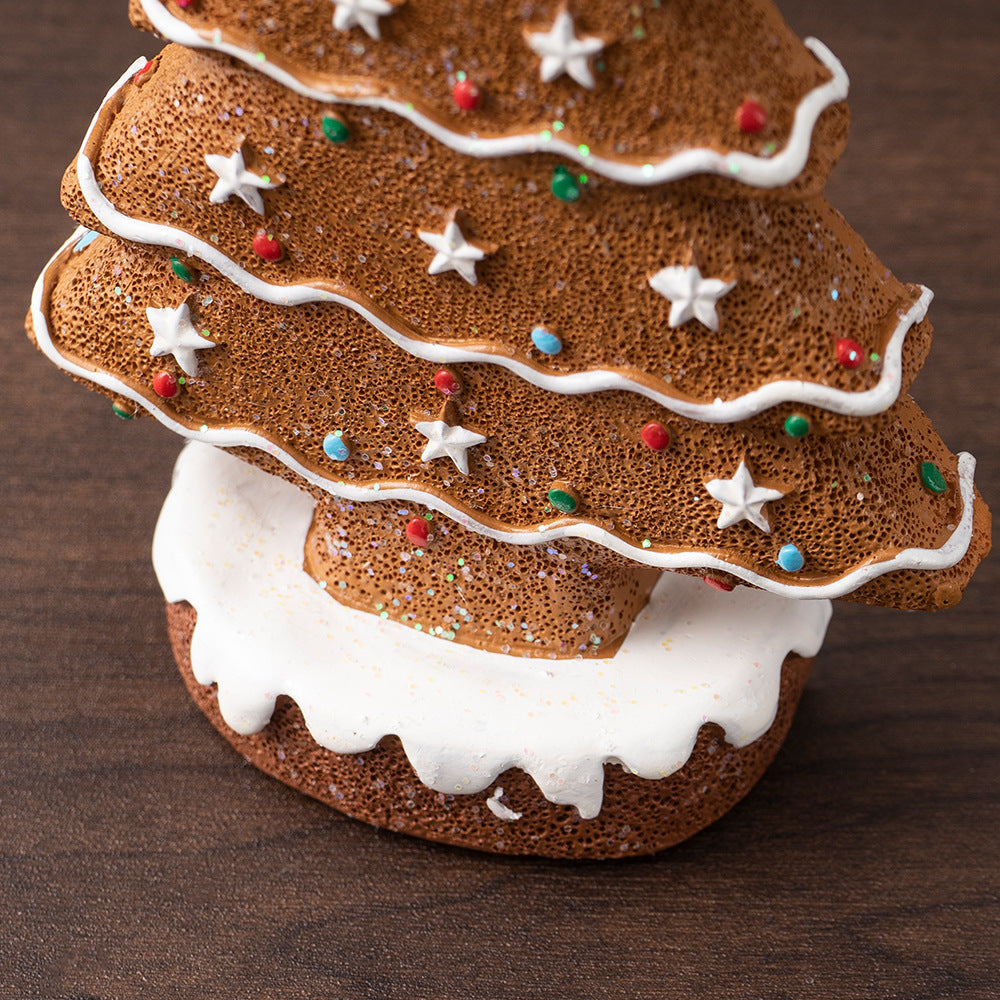 Brown Charming Gingerbread Christmas Tree Figurine - Festive Resin Holiday Table Decor Ornament 6