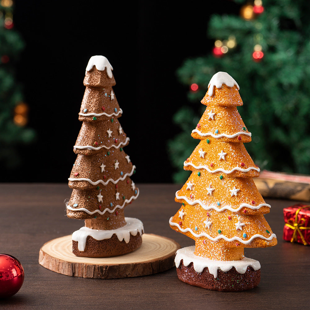Yellow Charming Gingerbread Christmas Tree Figurine - Festive Resin Holiday Table Decor Ornament 4