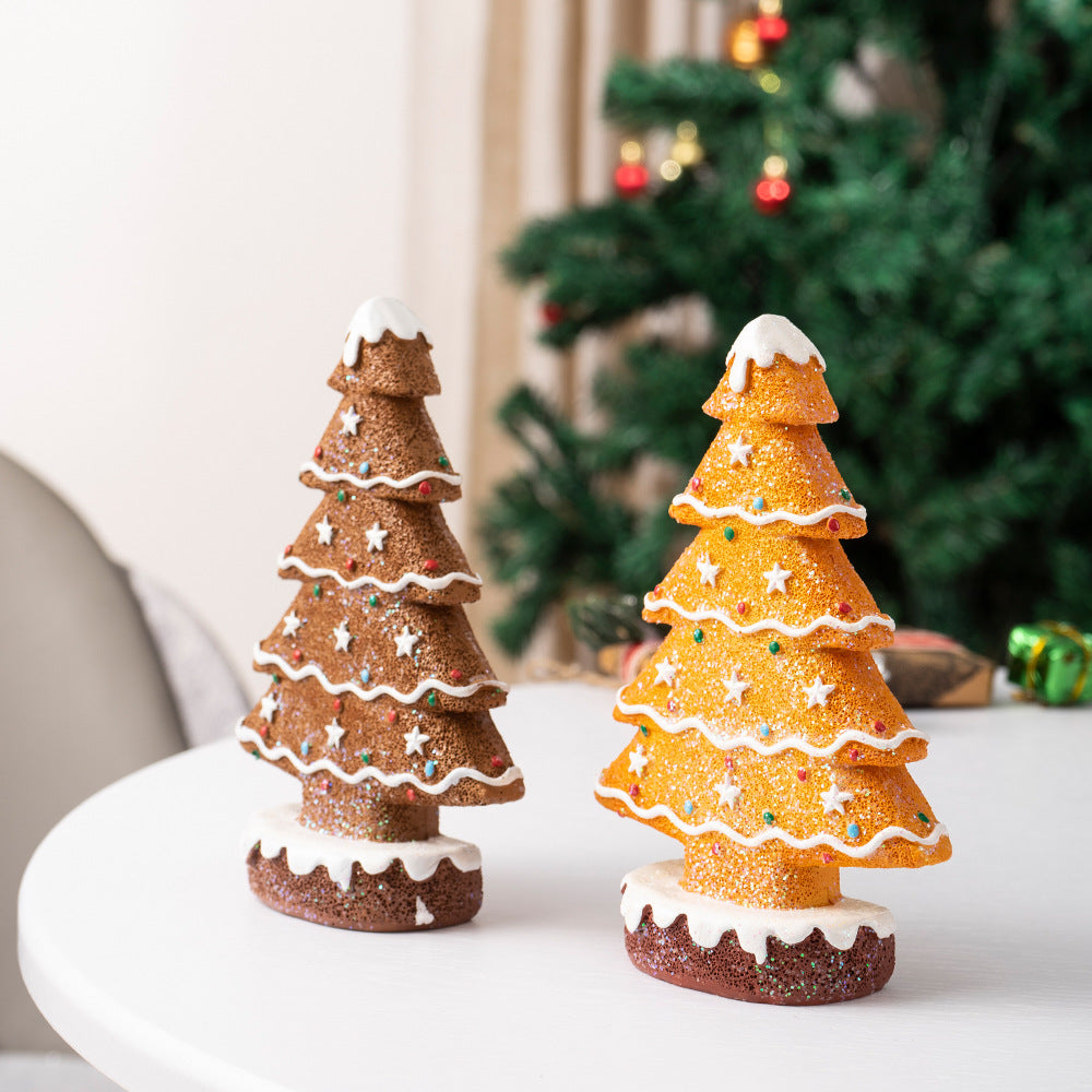 Yellow Charming Gingerbread Christmas Tree Figurine - Festive Resin Holiday Table Decor Ornament 8