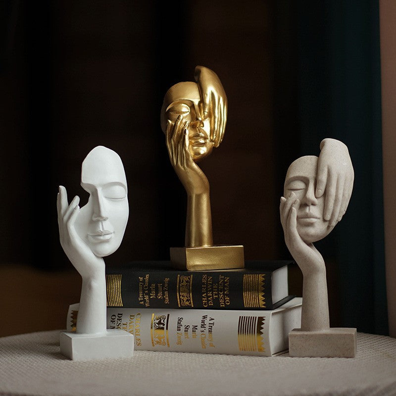 Gold Style 2 Elegant Abstract Face Sculpture - Modern Resin Art Figurine, Hand & Mask Home Decor Accent 3
