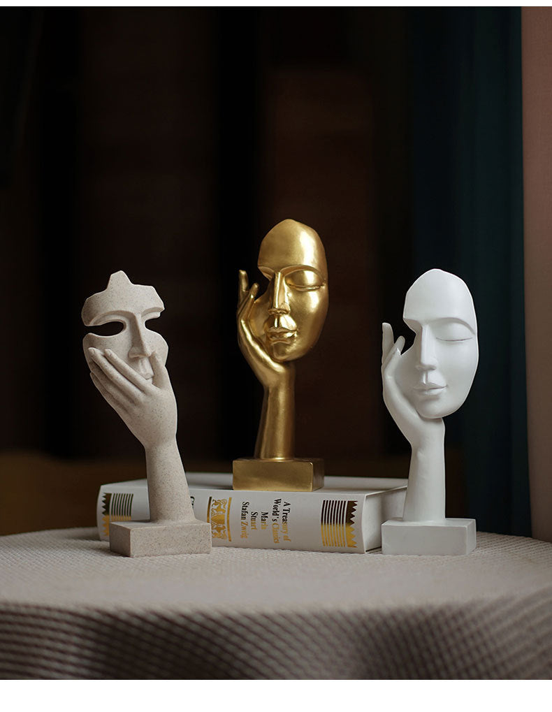 Gold Style 3 Elegant Abstract Face Sculpture - Modern Resin Art Figurine, Hand & Mask Home Decor Accent 6