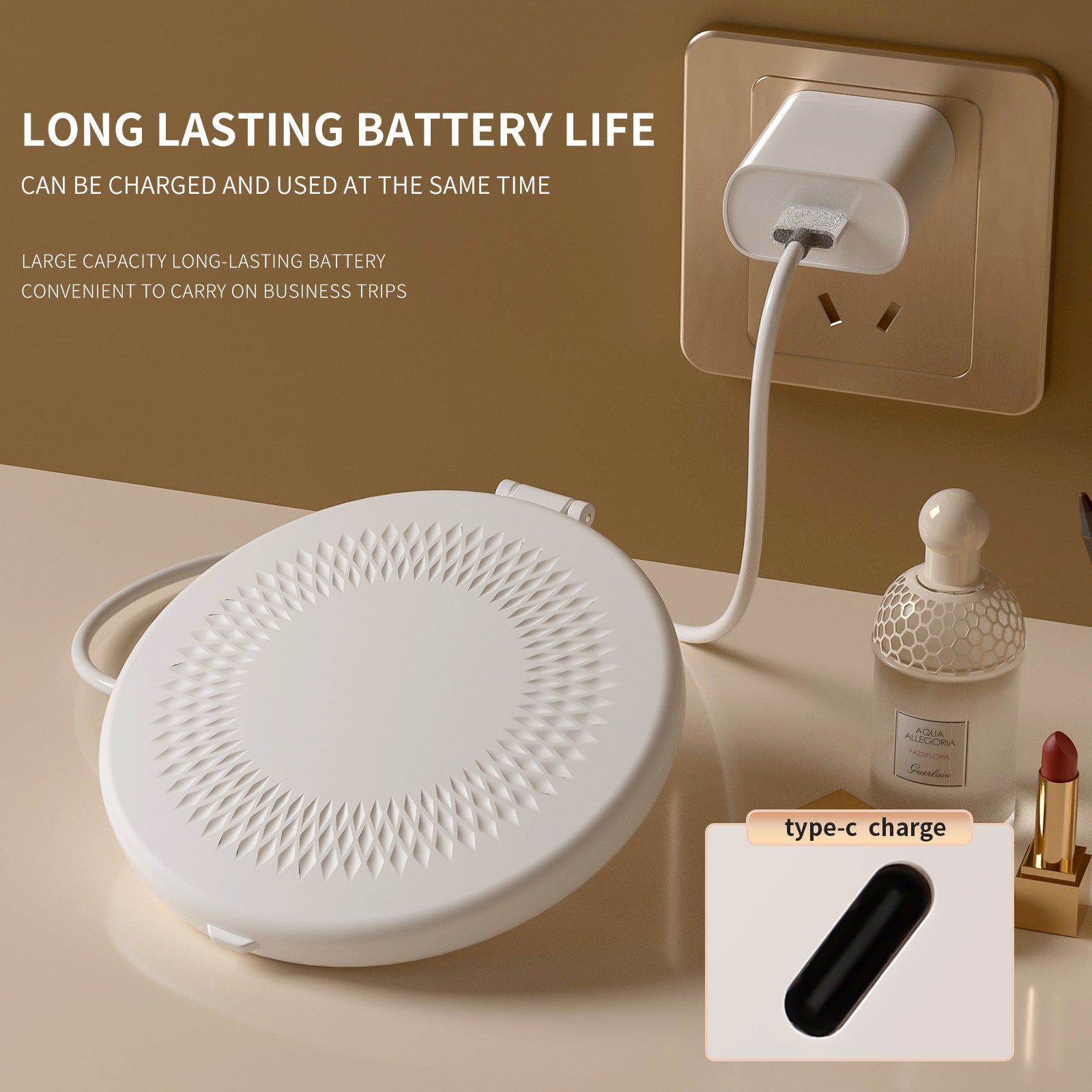 Yellow LED Travel Makeup Mirror - Rechargeable Compact Mirror with 3 Color Lights, 1x/5x Magnification & Smart Auto On/Off 4