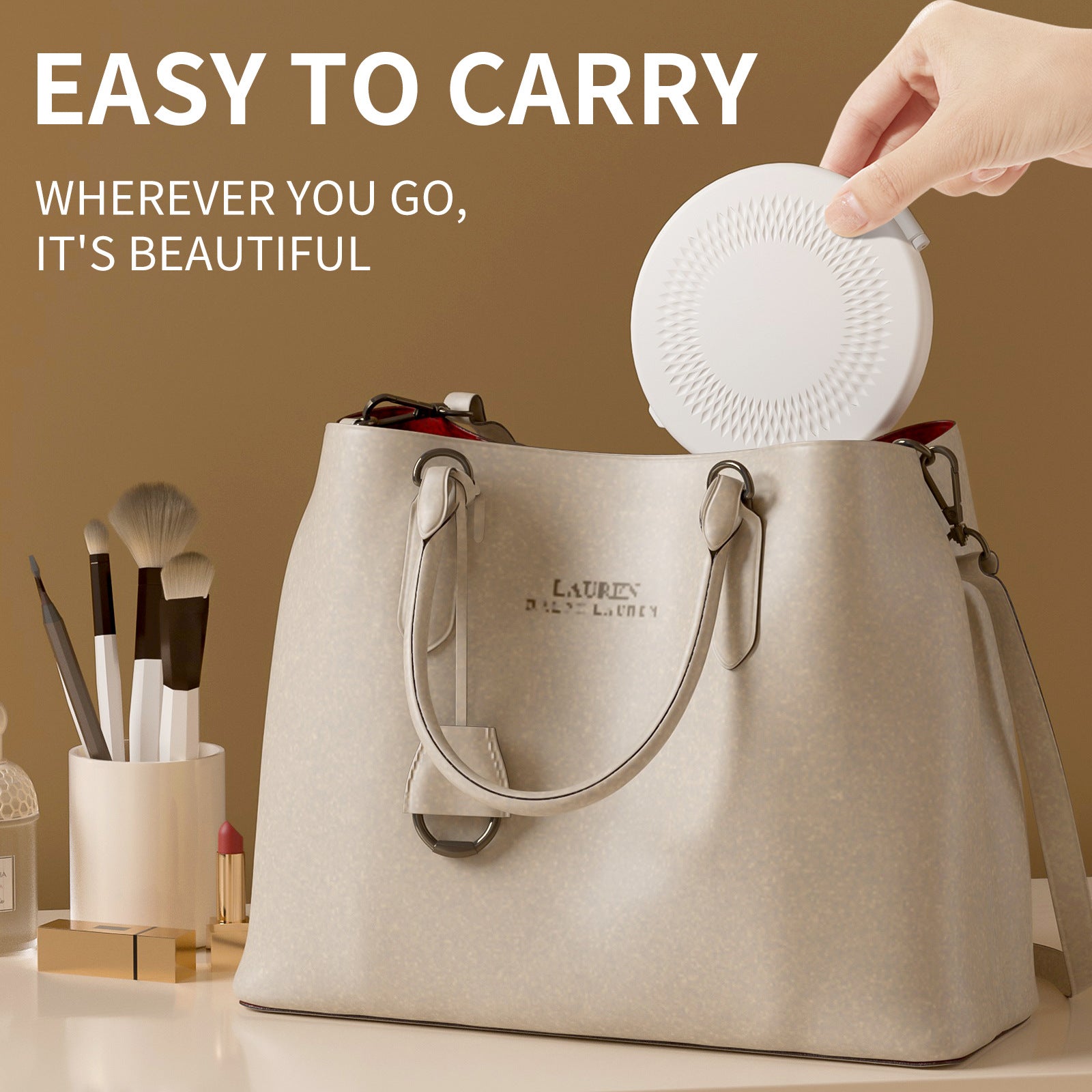 Yellow LED Travel Makeup Mirror - Rechargeable Compact Mirror with 3 Color Lights, 1x/5x Magnification & Smart Auto On/Off 5