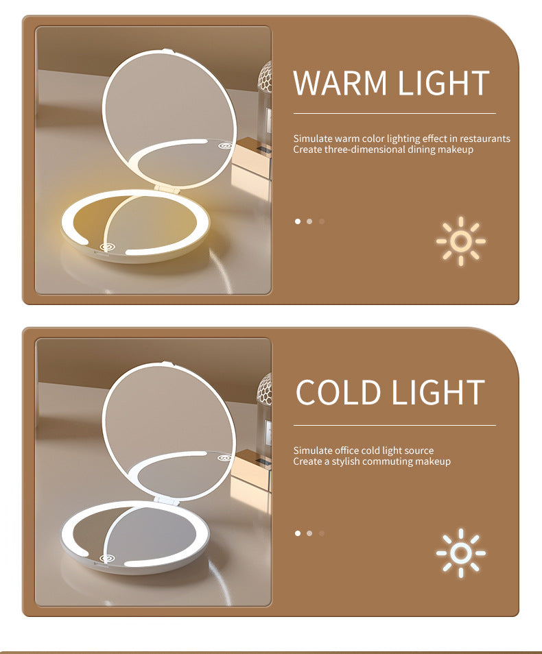 Yellow LED Travel Makeup Mirror - Rechargeable Compact Mirror with 3 Color Lights, 1x/5x Magnification & Smart Auto On/Off 8