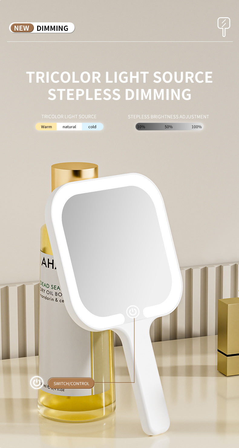 Light Yellow Round Portable Handheld LED Makeup Mirror - USB-C Rechargeable with 3 Color Light Modes for On-The-Go Touch-Ups 4