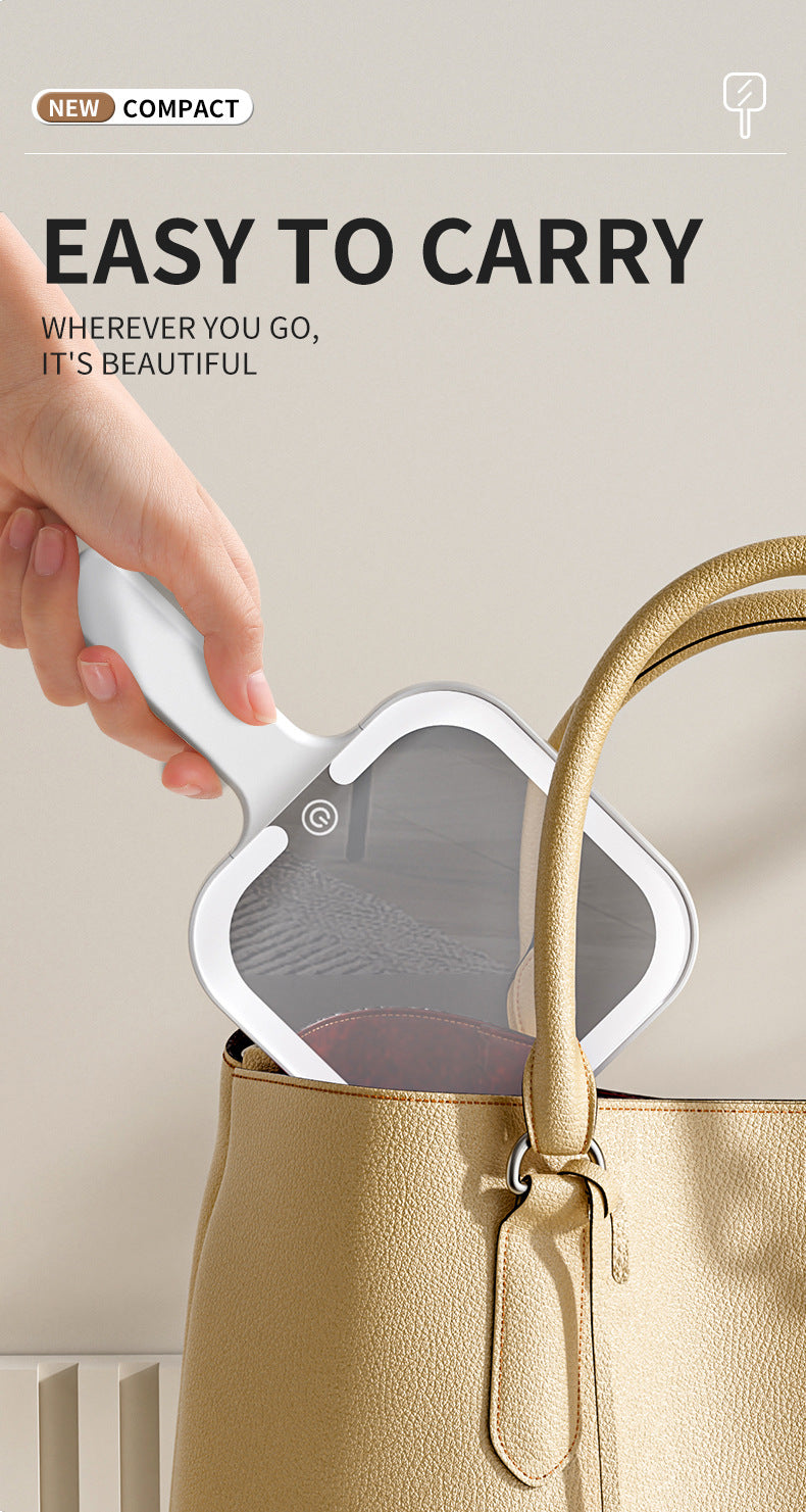 Light Yellow Round Portable Handheld LED Makeup Mirror - USB-C Rechargeable with 3 Color Light Modes for On-The-Go Touch-Ups 8