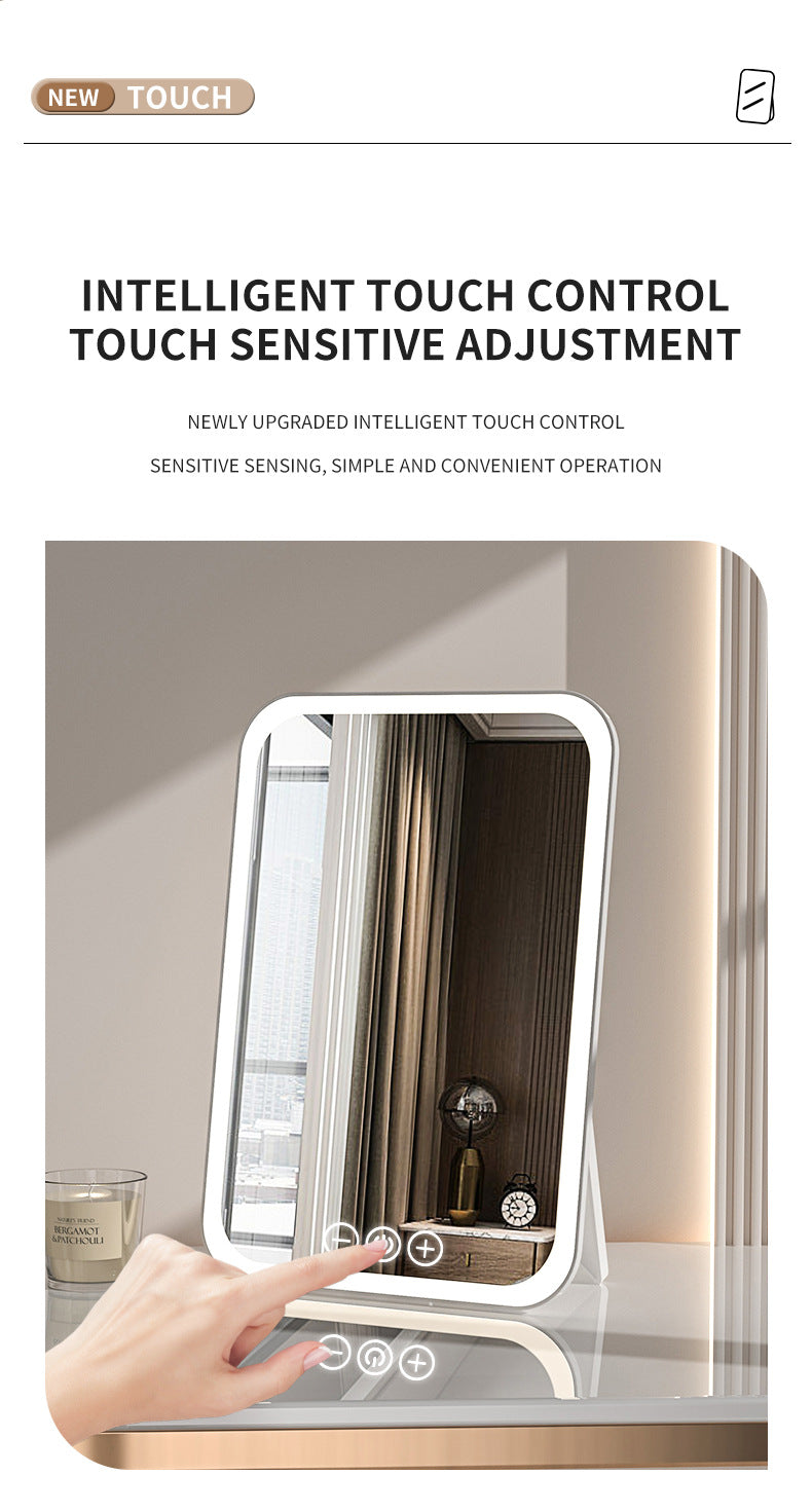 White Professional LED Vanity Mirror - 3 Color Lights, Stepless Dimming & Adjustable Rotating Stand, USB-C Rechargeable 7